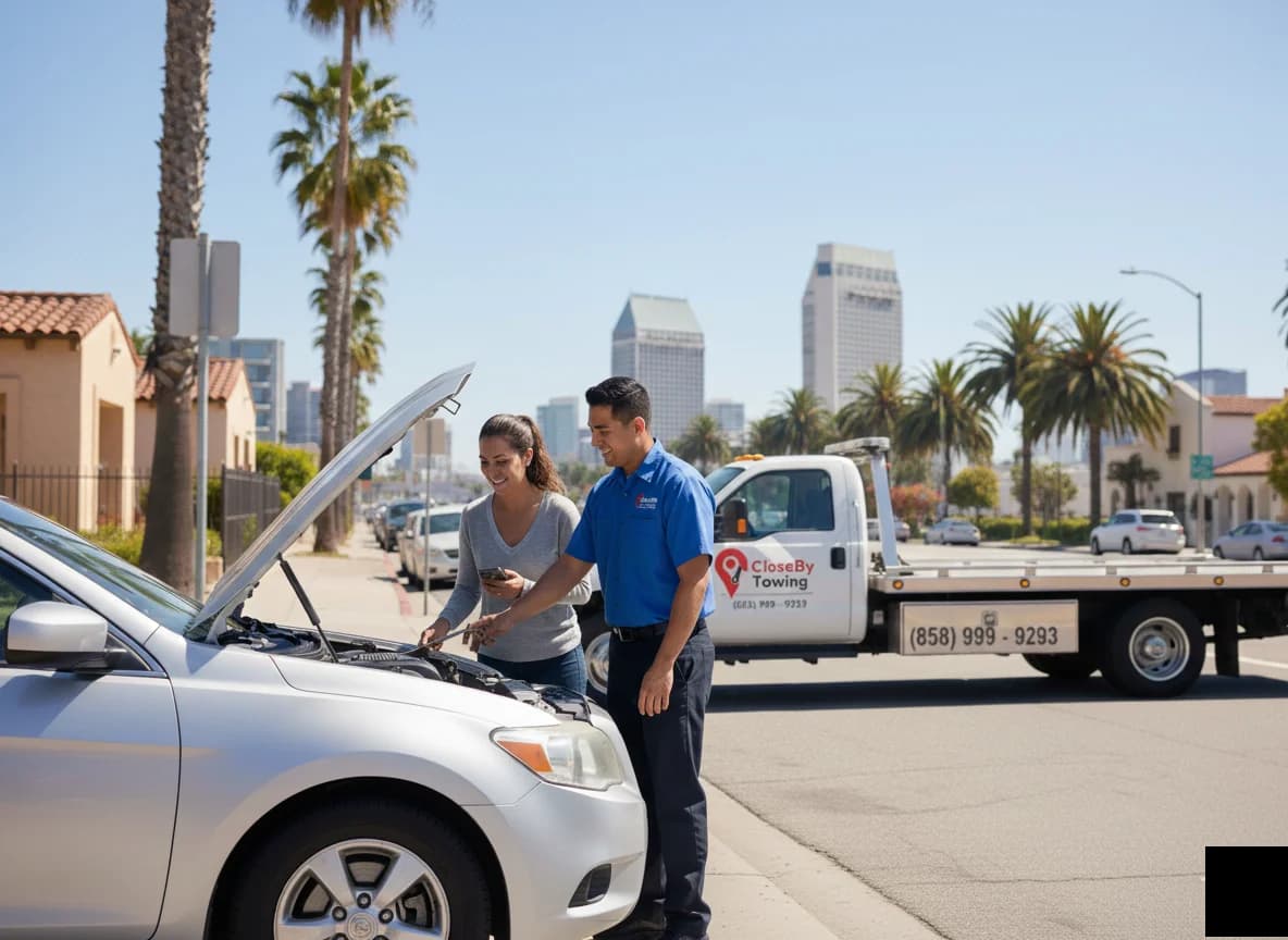 CloseBy Towing driver assisting a customer in San Diego