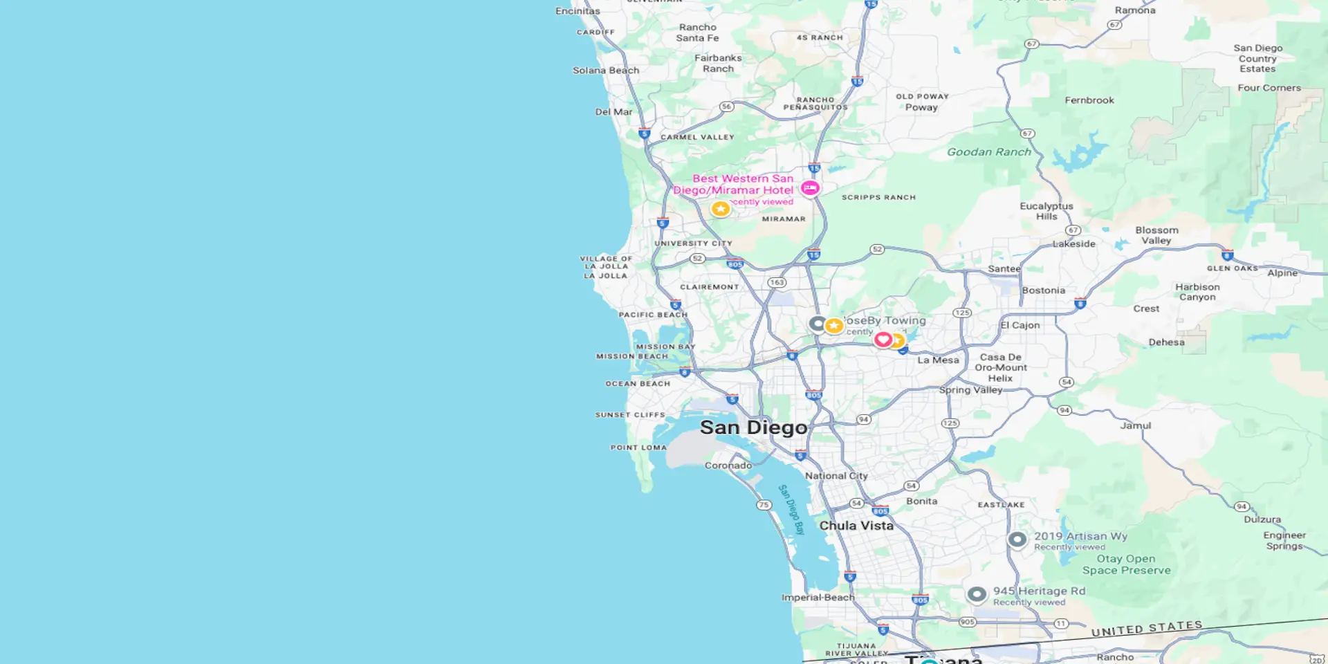 San Diego service area map