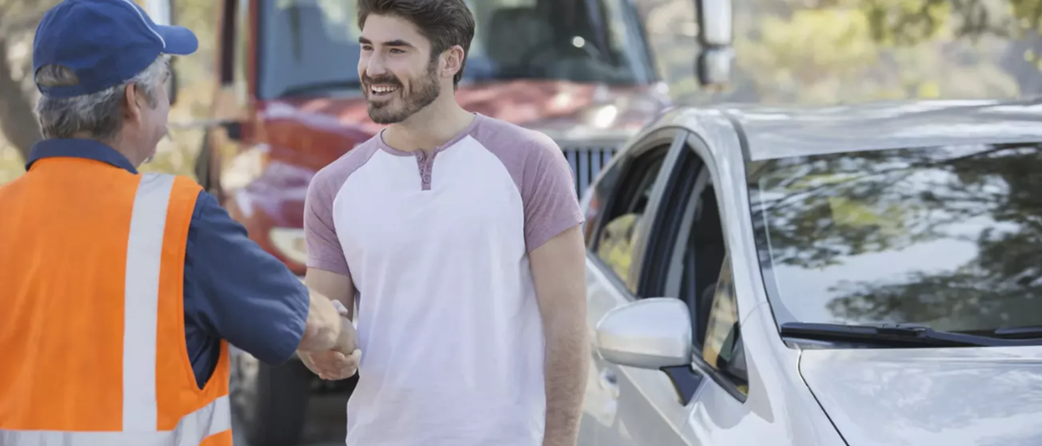 Wide angle view of professional tire change service in action